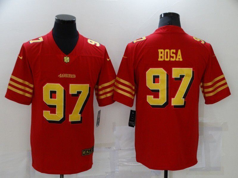 Men 2025 Nike San Francisco 49ers #97 Bosa red gold Limited NFL Jersey style 01